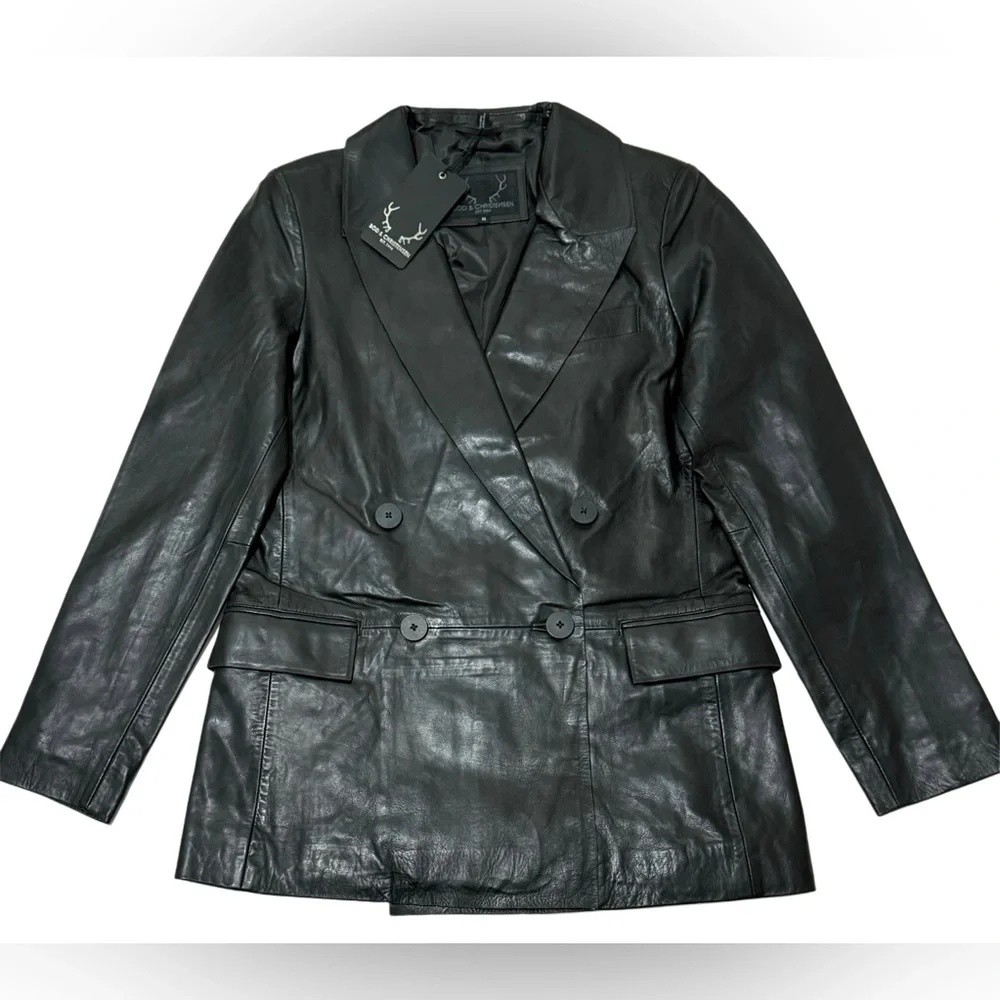 Bod & Christensen NWT Black Double Breasted Leather Blazer